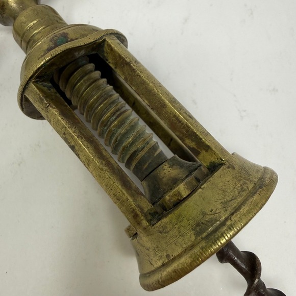 Antique Brass Mechanical Corkscrew Wine Bottle Opener T-Bar Open Frame Design - Picture 2 of 8